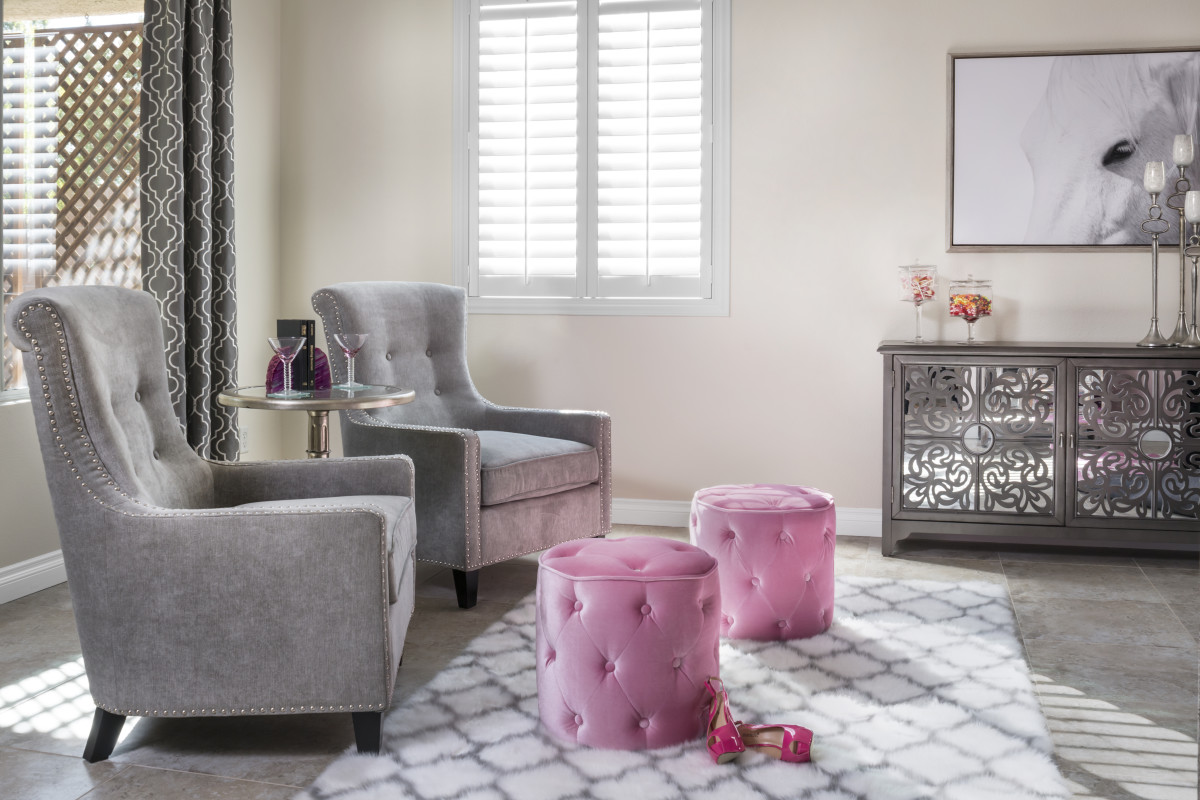 Tampa pink living room with shutters